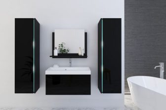 Komplet mebli łazienkowych z umywalką czarne lakierowane lub białe połysk OLI 2 21