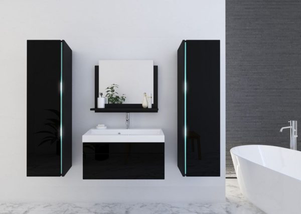 Komplet mebli łazienkowych z umywalką czarne lakierowane lub białe połysk OLI 2 1