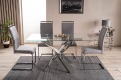 Stół szklany prostokątny ze srebrnymi skośnymi nogami AGISO 4