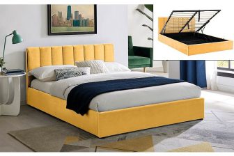 Żółte łóżko tapicerowane 160x200