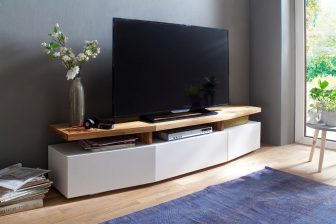 Geometryczna szafka rtv z blatem dębowym SOLANO 18
