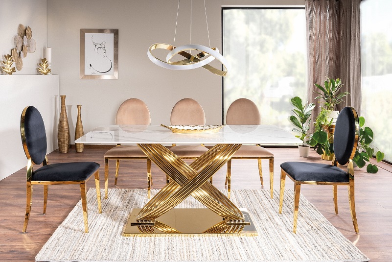 Złoty stół z marmurowym blatem HERA