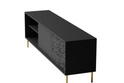 Czarna szafka telewizyjna z dekorem na złotych nogach BULLO 4
