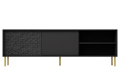 Czarna szafka telewizyjna z dekorem na złotych nogach BULLO 9
