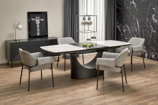 Elegancki stół rozkładany z marmurowym blatem i masywną nogą OSSO 1