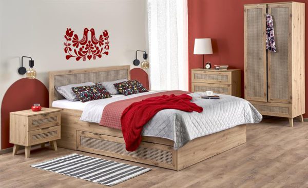 Łóżko w stylu rustykalnym z szufladą 160cm BOHO 1