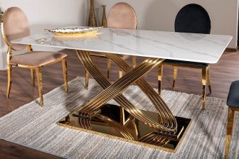 Piękny biały marmurowy stół ze złotą nogą