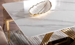 Przepiękny biały marmurowy stół ze złotą nogą HEROS 2
