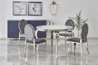 Srebrny stół z marmurowym blatem