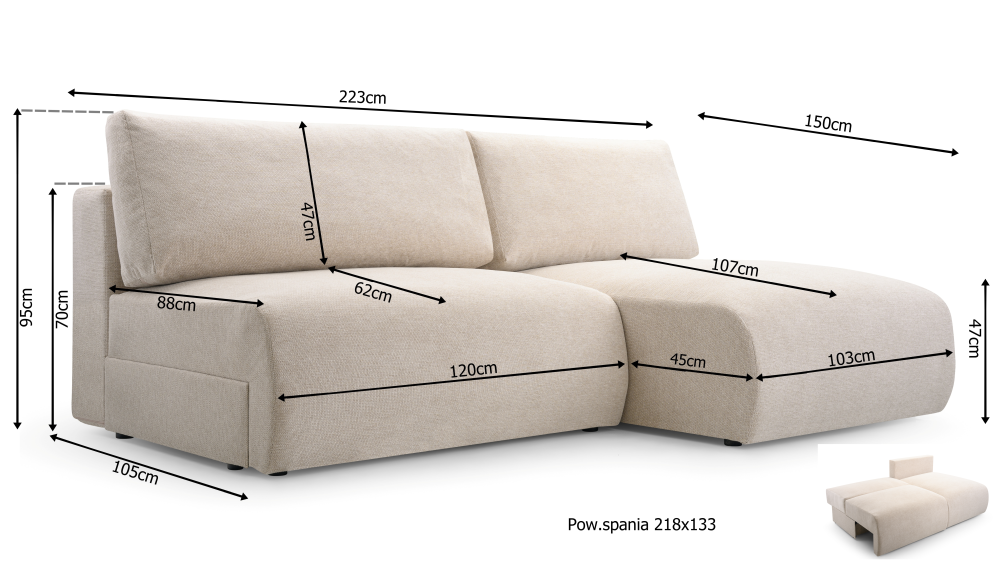 Rozkładana sofa narożna półokrągła MYSTIC 7