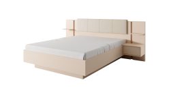 Beżowe łóżko sypialniane z pojemnikiem i ze stolikami nocnymi DALIA 1