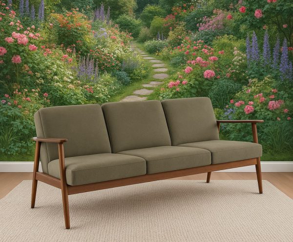 Oliwkowa sofa w stylu vintage