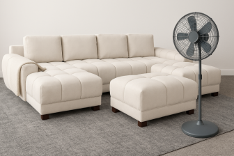 Masywna sofa narożna U z dostawianą pufą z funkcją spania