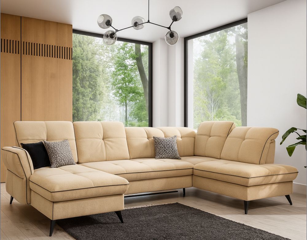 Narożnik U z funkcją spania regulacja podłokietników i zagłówków ASTURIA 6 1 Luksusuwoy narożnik U do salonu z funkcją codziennego spania