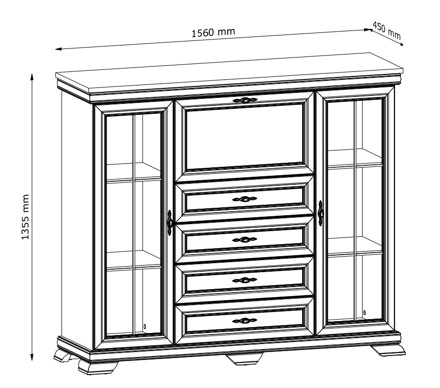 Komoda amerykańska z dużymi witrynami 158 cm LINCOLN 1