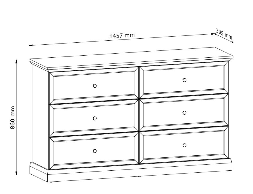 Komoda biała klasyczna 6 szuflad 146cm LONDON 1