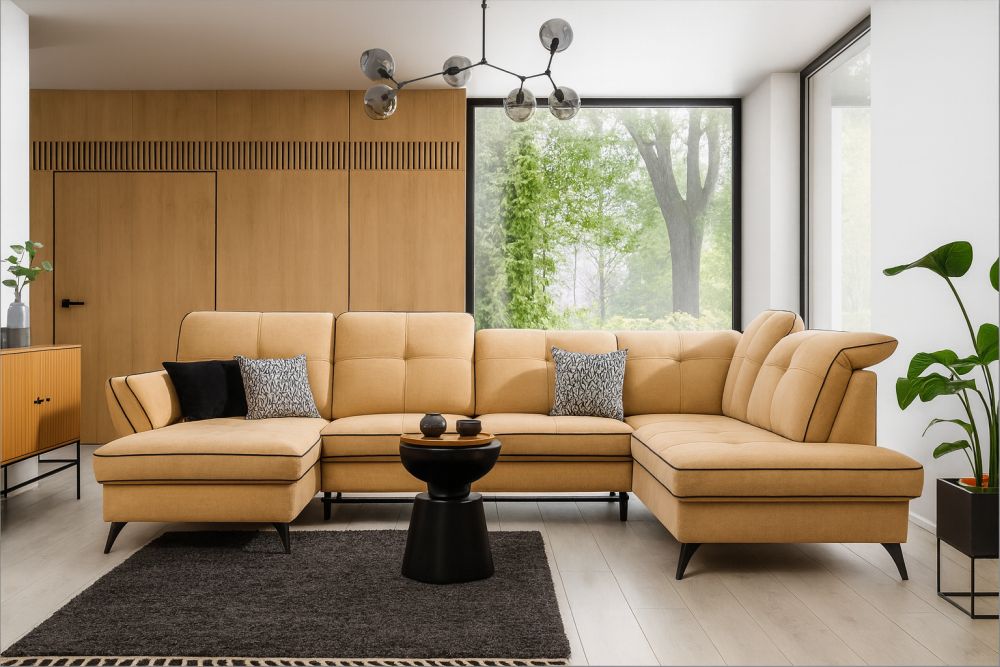 Narożnik U z funkcją spania regulacja podłokietników i zagłówków ASTURIA 5 1 Ekskluzywny narożnik U z funkcją spania w stylu vintage