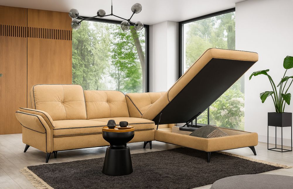 Narożnik z funkcją spania regulacja podłokietników i zagłówków ASTURIA 4 1 Ponaeczasowy narożnik z funkcją spania klasy premium