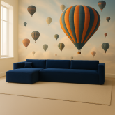 Granatowa sofa narożna z materacem do spania