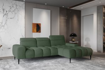 Sofa rogowa z elektrycznym wysuwem siedziska