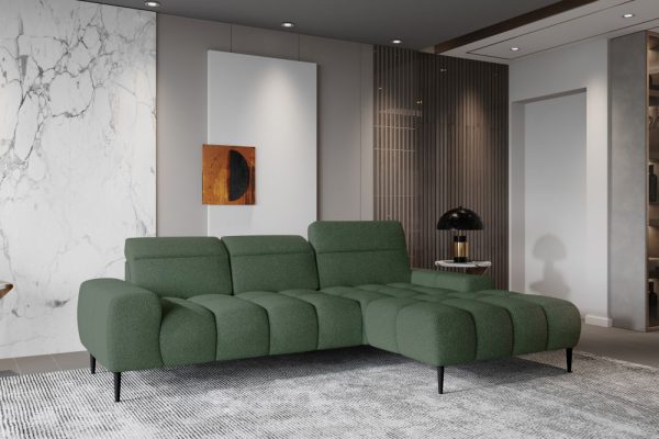 Sofa rogowa z elektrycznym wysuwem siedziska