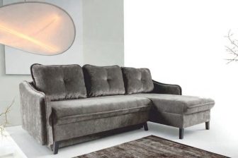 Narożnik z podwójnym schowkiem do wypoczynku i spania SAMBOR 69 Stylowy narożnik na nóżkach z podwójnym schowkiem z funkcją spania