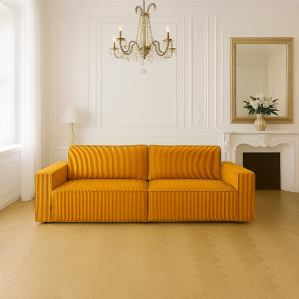 Miodowa sofa z dużą powierzchnią spania
