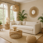 Jasna sofa z materacem do spania codziennego
