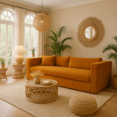 Miodowa sofa z materacem do spania codziennego