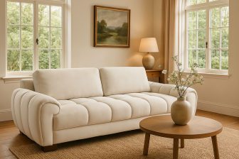 Masywna sofa do salonu z poduchami
