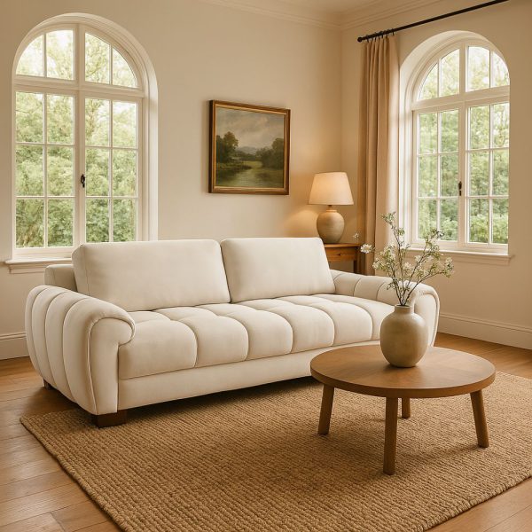 Masywna sofa do salonu z poduchami