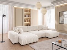 Jasna sofa w kształcie podkowy z funkcją spania