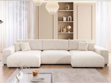 Sztruksowa sofa typu U do salonu z funkcja spania