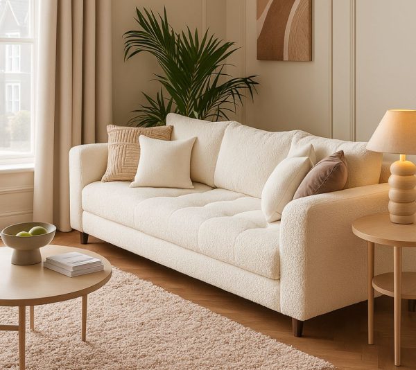Modna sofa do salonu na drewnianych nogach