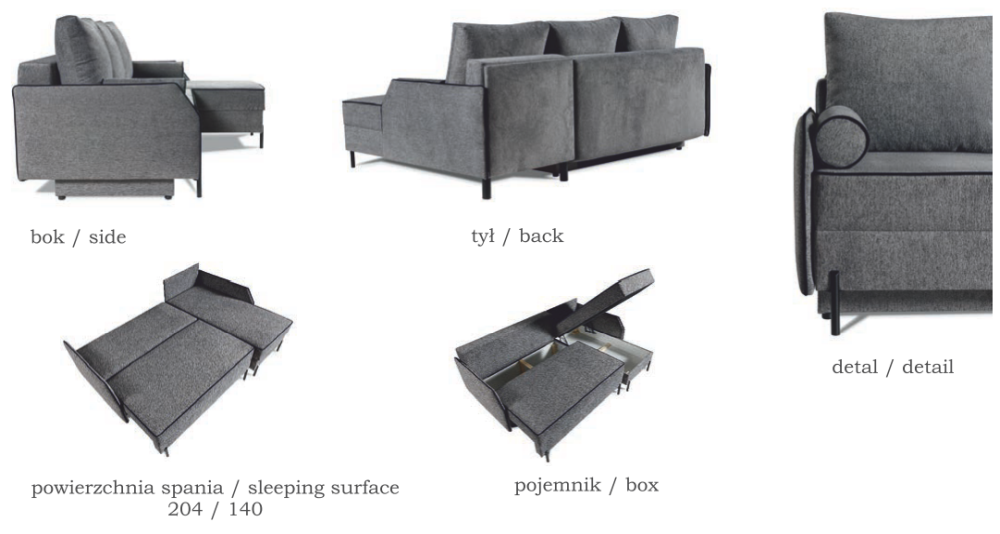 Wąski narożnik z boczkami z funkcją spania CLICK 2