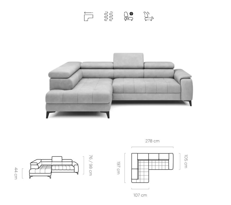 Kanapa narożna z siedziskiem sterowanym na prąd FLORENCE 6