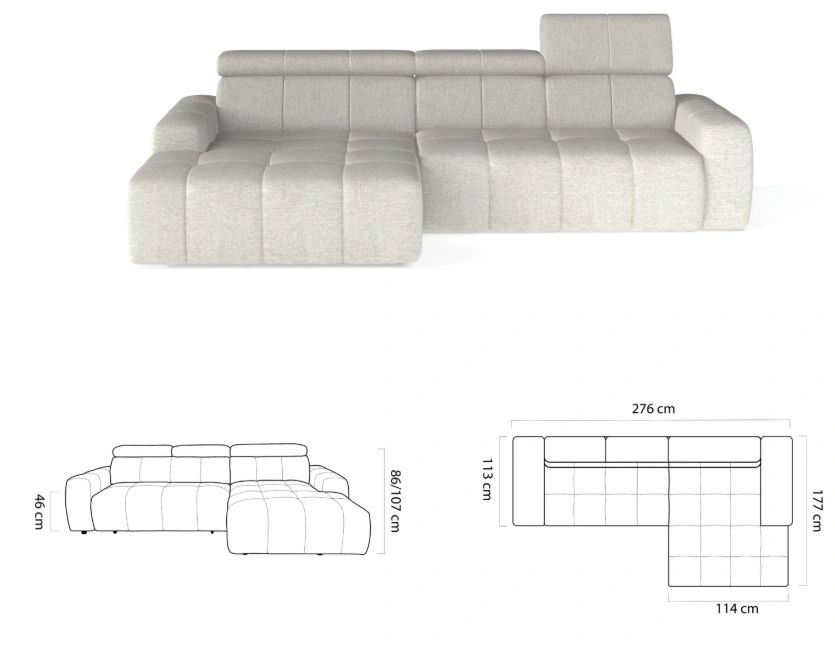 Narożnik funkcja spania elektryczna regulacja siedziska LUMINA 4