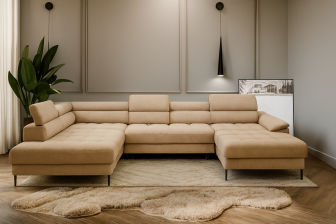 Wspaniały narożnik U z funkcją spania i regulacją głębokości oparć