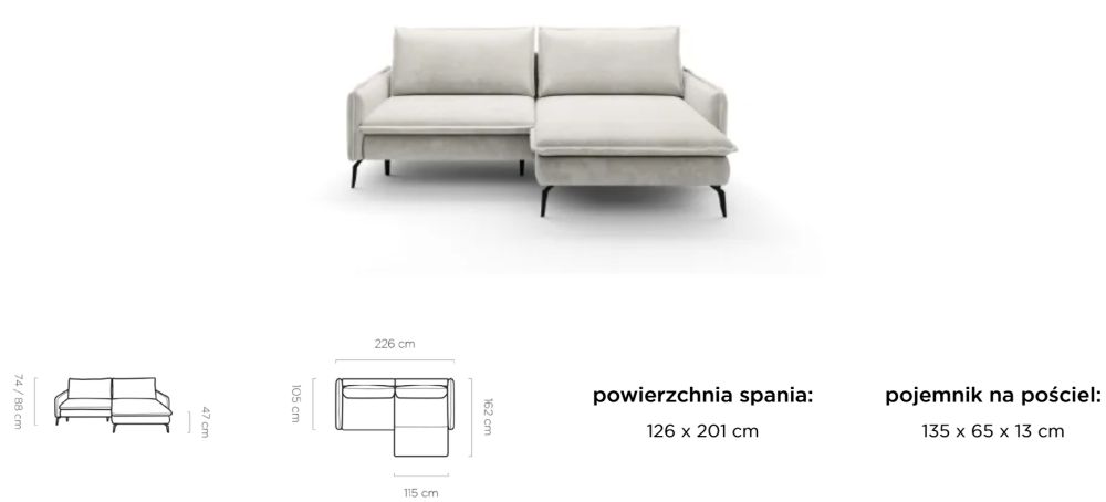 Narożnik z funkcją spania z wąskimi bokami i szeroką otomaną GRAVITO 9 Narożnik z funkcją spania z wąskimi bokami i szeroką otomaną GRAVITO 7