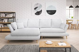 Nowatorski narożnik z funkcją spania na drewnianych nogach CASCADA 35 Nowatorski narożnik z funkcją spania codziennego