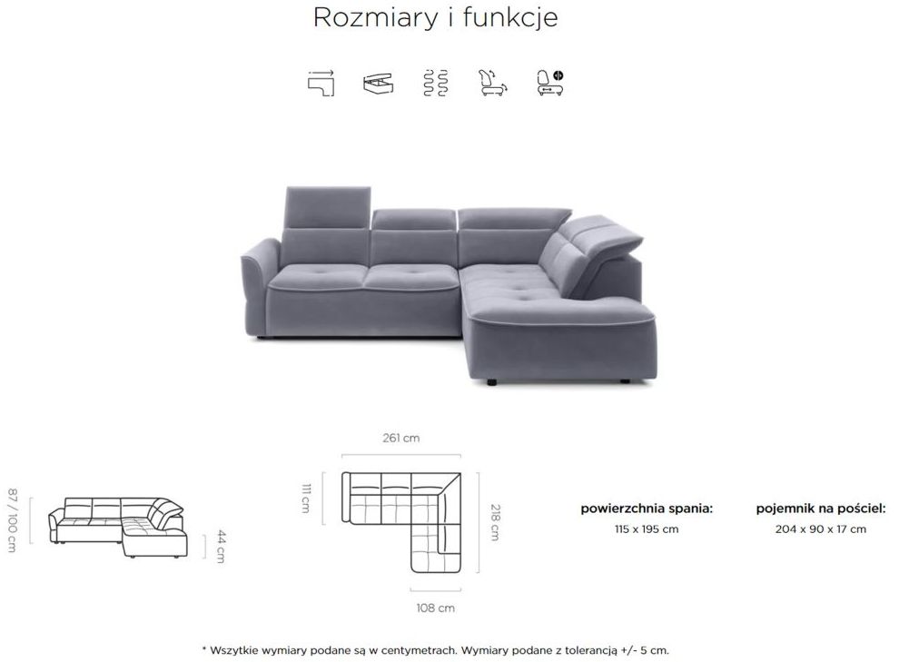 Sofa narożna rozkładana elektrycznie do spania ULISSE 2 7