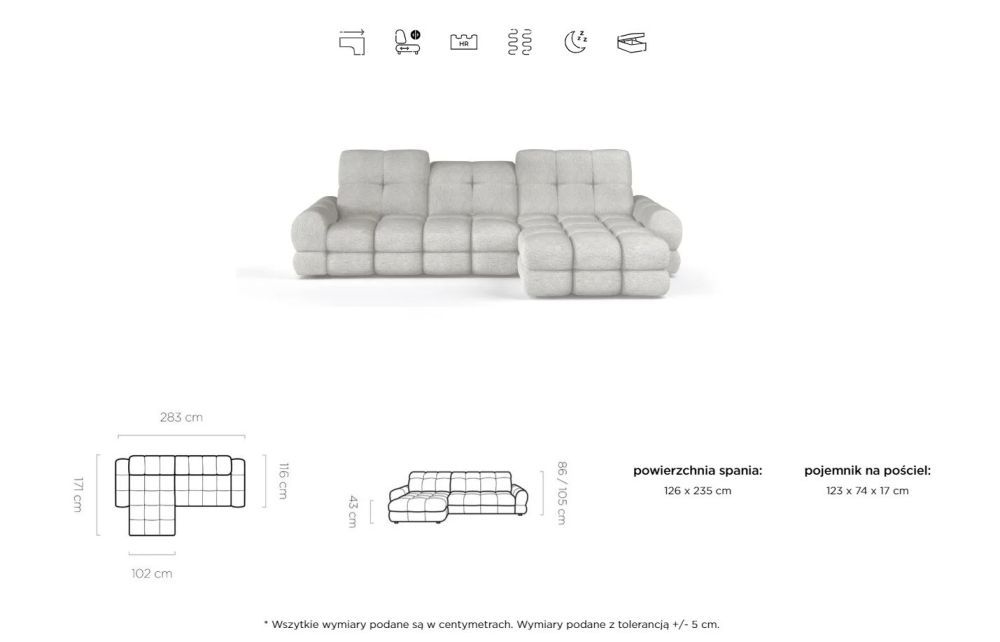 Sofa narożna rozsuwana elektrycznie z pojemnikiem PRESTIGE 1 8