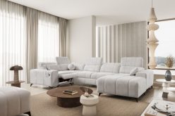 Narożnik U z elektrycznym sterowaniem i funkcją spania z gniazdem USB DOLCE 4 MIX 13 Jasny narożnik U z elektrycznym podnóżkiem