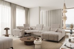 Narożnik U z elektrycznym sterowaniem i funkcją spania z gniazdem USB DOLCE 4 MIX 18 Przepiękny narożnik U z elektrycznym podnóżkiem