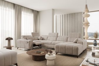 Narożnik U z elektrycznym sterowaniem i funkcją spania z gniazdem USB DOLCE 4 MIX 4 Przepiękny narożnik U z elektrycznym podnóżkiem