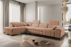 Narożnik z elektrycznymi dodatkami i funkcją spania DOLCE 11 25 Jasnobrązowy narożnik z elektrycznymi dodatkami i z funkcją spania