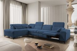 Narożnik z elektrycznymi gadżetami i funkcją spania DOLCE 11 MIX 17 Granatowy narożnik z elektrycznymi gadżetami i z funkcją spania