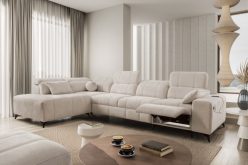 Narożnik z elektrycznymi gadżetami i funkcją spania DOLCE 11 MIX 22 Beżowy narożnik z elektrycznymi gadżetami i z funkcją spania