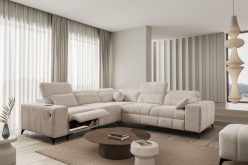 Narożnik z funkcją spania z gniazdem USB i elektrycznym podnóżkiem DOLCE 3 MIX 21 Beżowy narożnik z elektrycznie rozkładanym podnóżkiem