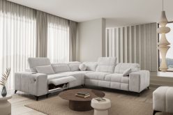 Narożnik z funkcją spania z gniazdem USB i elektrycznym podnóżkiem DOLCE 3 MIX 22 Jasny narożnik do salonu sterowany elektrycznie